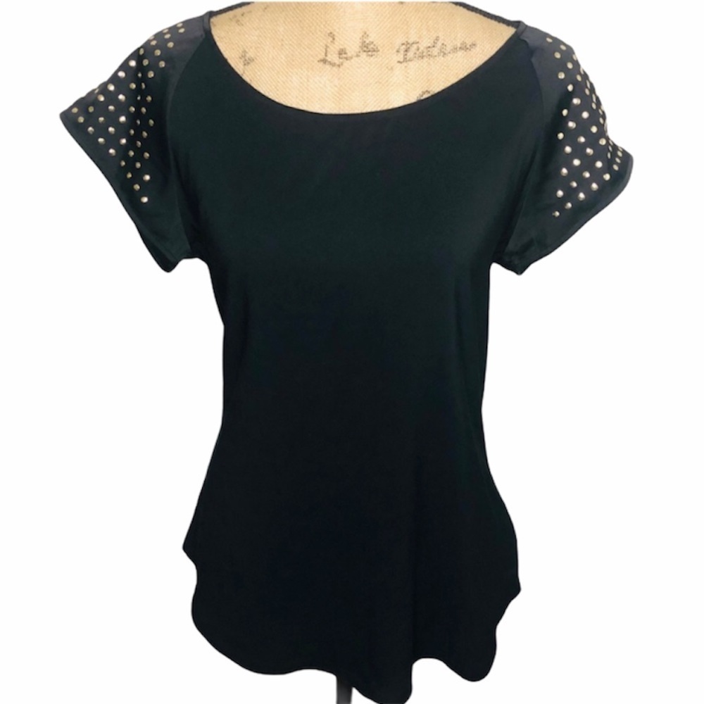 Express Satin short sleeve blouse with gold studs